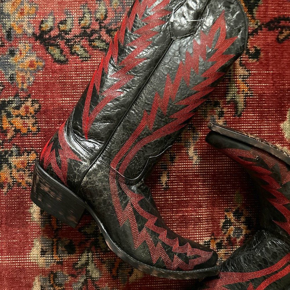 Johnny Ringo Cowboy Boots Size 7.5B Black with Red Stitching